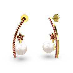 Lenta İnci Küpe - Inci, rodolit garnet ve garnet 14 ayar altın küpe #9fevb3