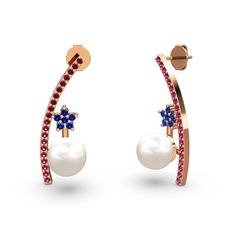 Inci, rodolit garnet ve lab safir 925 ayar rose altın kaplama gümüş küpe