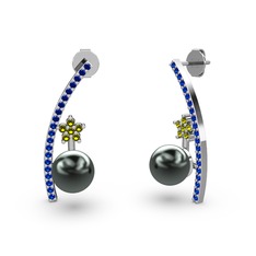 Lenta İnci Küpe - Siyah inci, lab safir ve peridot 8 ayar beyaz altın küpe #axvg0o