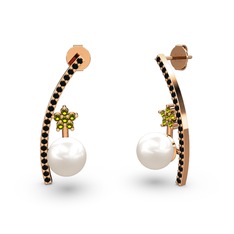 Lenta İnci Küpe - Inci, siyah zirkon ve peridot 8 ayar rose altın küpe #bd9eeg