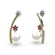 Lenta İnci Küpe - Inci, peridot ve garnet 18 ayar beyaz altın küpe #bn9s5l
