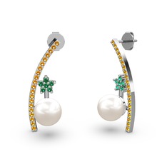 Lenta İnci Küpe - Inci, sitrin ve yeşil kuvars 925 ayar gümüş küpe #cuw03k