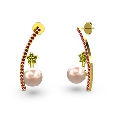 Lenta İnci Küpe - Pembe inci, rodolit garnet ve peridot 14 ayar altın küpe #d8twjb