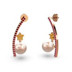 Lenta İnci Küpe - Pembe inci, rodolit garnet ve sitrin 18 ayar rose altın küpe #dkoqjg