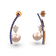Pembe inci, lab safir ve swarovski 18 ayar rose altın küpe