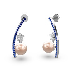 Pembe inci, lab safir ve swarovski 14 ayar beyaz altın küpe