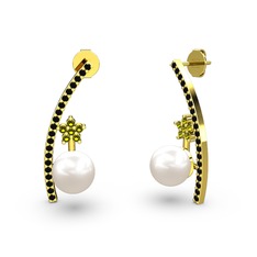 Lenta İnci Küpe - Inci, siyah zirkon ve peridot 925 ayar altın kaplama gümüş küpe #fqbjvz