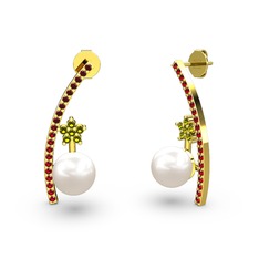 Lenta İnci Küpe - Inci, garnet ve peridot 925 ayar altın kaplama gümüş küpe #ftnucy