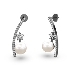 Lenta İnci Küpe - Inci ve beyaz zirkon 925 ayar siyah rodyum kaplama gümüş küpe #gdq1cy