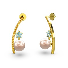 Lenta İnci Küpe - Pembe inci, sitrin ve akuamarin 925 ayar altın kaplama gümüş küpe #gfov3y