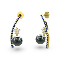 Lenta İnci Küpe - Siyah inci, lab safir ve swarovski 18 ayar altın küpe #hae8m7