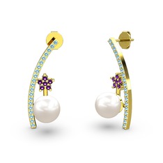 Lenta İnci Küpe - Inci, akuamarin ve ametist 8 ayar altın küpe #hgpemz