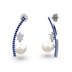 Lenta İnci Küpe - Inci, lab safir ve pırlanta 14 ayar beyaz altın küpe (0.44 karat) #hkav99