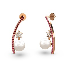Lenta İnci Küpe - Inci, rodolit garnet ve pırlanta 18 ayar rose altın küpe (0.44 karat) #hkxlil