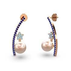 Lenta İnci Küpe - Pembe inci, lab safir ve akuamarin 18 ayar rose altın küpe #hnpu5j