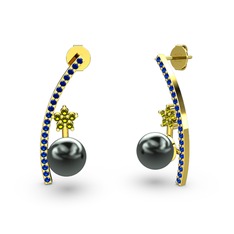 Lenta İnci Küpe - Siyah inci, lab safir ve peridot 925 ayar altın kaplama gümüş küpe #hsnv9l