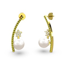 Lenta İnci Küpe - Inci, peridot ve pırlanta 14 ayar altın küpe (0.44 karat) #hus9sd