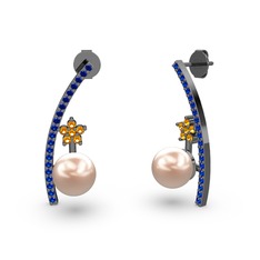 Lenta İnci Küpe - Pembe inci, lab safir ve sitrin 925 ayar siyah rodyum kaplama gümüş küpe #hx4xfn