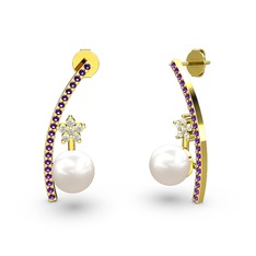 Lenta İnci Küpe - Inci, ametist ve swarovski 18 ayar altın küpe #i8lqfk