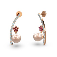 Lenta İnci Küpe - Pembe inci, akuamarin ve rodolit garnet 8 ayar rose altın küpe #iv1nkw