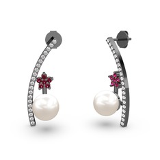 Inci, swarovski ve rodolit garnet 925 ayar siyah rodyum kaplama gümüş küpe
