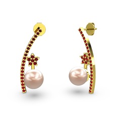 Pembe inci ve garnet 14 ayar altın küpe
