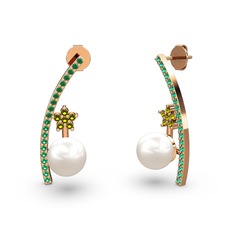 Lenta İnci Küpe - Inci, yeşil kuvars ve peridot 925 ayar rose altın kaplama gümüş küpe #kd1b4d