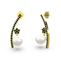 Lenta İnci Küpe - Inci ve siyah zirkon 8 ayar altın küpe #kfwbff