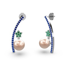 Lenta İnci Küpe - Pembe inci, lab safir ve yeşil kuvars 925 ayar gümüş küpe #kjarhv