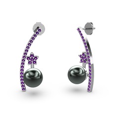 Lenta İnci Küpe - Siyah inci ve ametist 925 ayar gümüş küpe #kv8m49