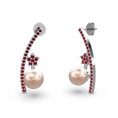Pembe inci ve garnet 18 ayar beyaz altın küpe