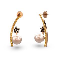 Pembe inci, sitrin ve siyah zirkon 8 ayar rose altın küpe