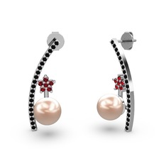 Pembe inci, siyah zirkon ve garnet 18 ayar beyaz altın küpe