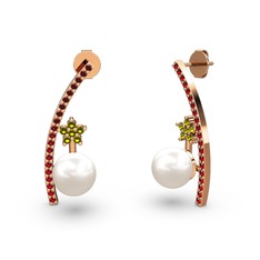 Inci, garnet ve peridot 925 ayar rose altın kaplama gümüş küpe