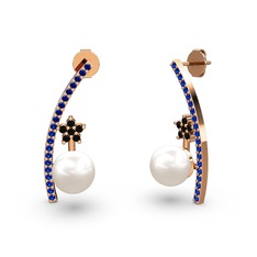 Lenta İnci Küpe - Inci, lab safir ve siyah zirkon 925 ayar rose altın kaplama gümüş küpe #lohpu4