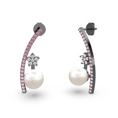 Lenta İnci Küpe - Inci, pembe kuvars ve swarovski 925 ayar siyah rodyum kaplama gümüş küpe #m99f0