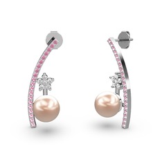 Lenta İnci Küpe - Pembe inci, pembe kuvars ve swarovski 925 ayar gümüş küpe #mbo1gs