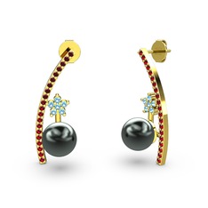 Lenta İnci Küpe - Siyah inci, garnet ve akuamarin 18 ayar altın küpe #mlwpqw