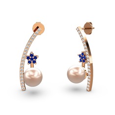 Lenta İnci Küpe - Pembe inci, pırlanta ve lab safir 8 ayar rose altın küpe (0.18 karat) #ndehpq