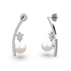 Lenta İnci Küpe - Inci, swarovski ve pırlanta 8 ayar beyaz altın küpe (0.44 karat) #nxqxus