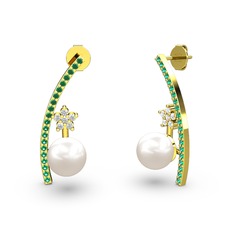 Lenta İnci Küpe - Inci, yeşil kuvars ve swarovski 925 ayar altın kaplama gümüş küpe #o6umvn