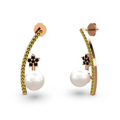 Inci, peridot ve siyah zirkon 8 ayar rose altın küpe