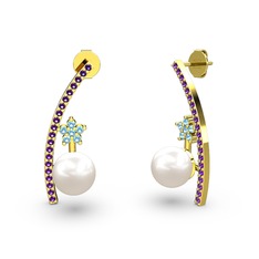 Lenta İnci Küpe - Inci, ametist ve akuamarin 925 ayar altın kaplama gümüş küpe #onq0b4