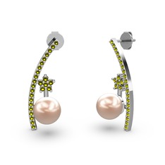 Pembe inci ve peridot 14 ayar beyaz altın küpe