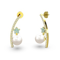 Lenta İnci Küpe - Inci, beyaz zirkon ve akuamarin 925 ayar altın kaplama gümüş küpe #oz1d87