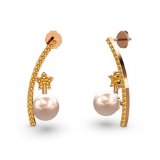 Lenta İnci Küpe - Pembe inci ve sitrin 14 ayar rose altın küpe #q2esvq