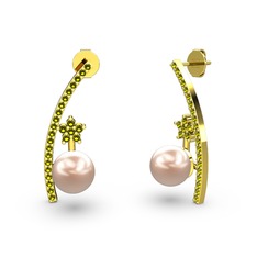 Lenta İnci Küpe - Pembe inci ve peridot 8 ayar altın küpe #q6tu91