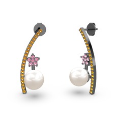 Lenta İnci Küpe - Inci, sitrin ve pembe kuvars 925 ayar siyah rodyum kaplama gümüş küpe #qdi8io