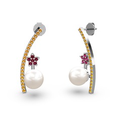 Lenta İnci Küpe - Inci, sitrin ve rodolit garnet 925 ayar gümüş küpe #qedr6z