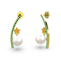 Lenta İnci Küpe - Inci, yeşil kuvars ve sitrin 925 ayar altın kaplama gümüş küpe #qi3kst